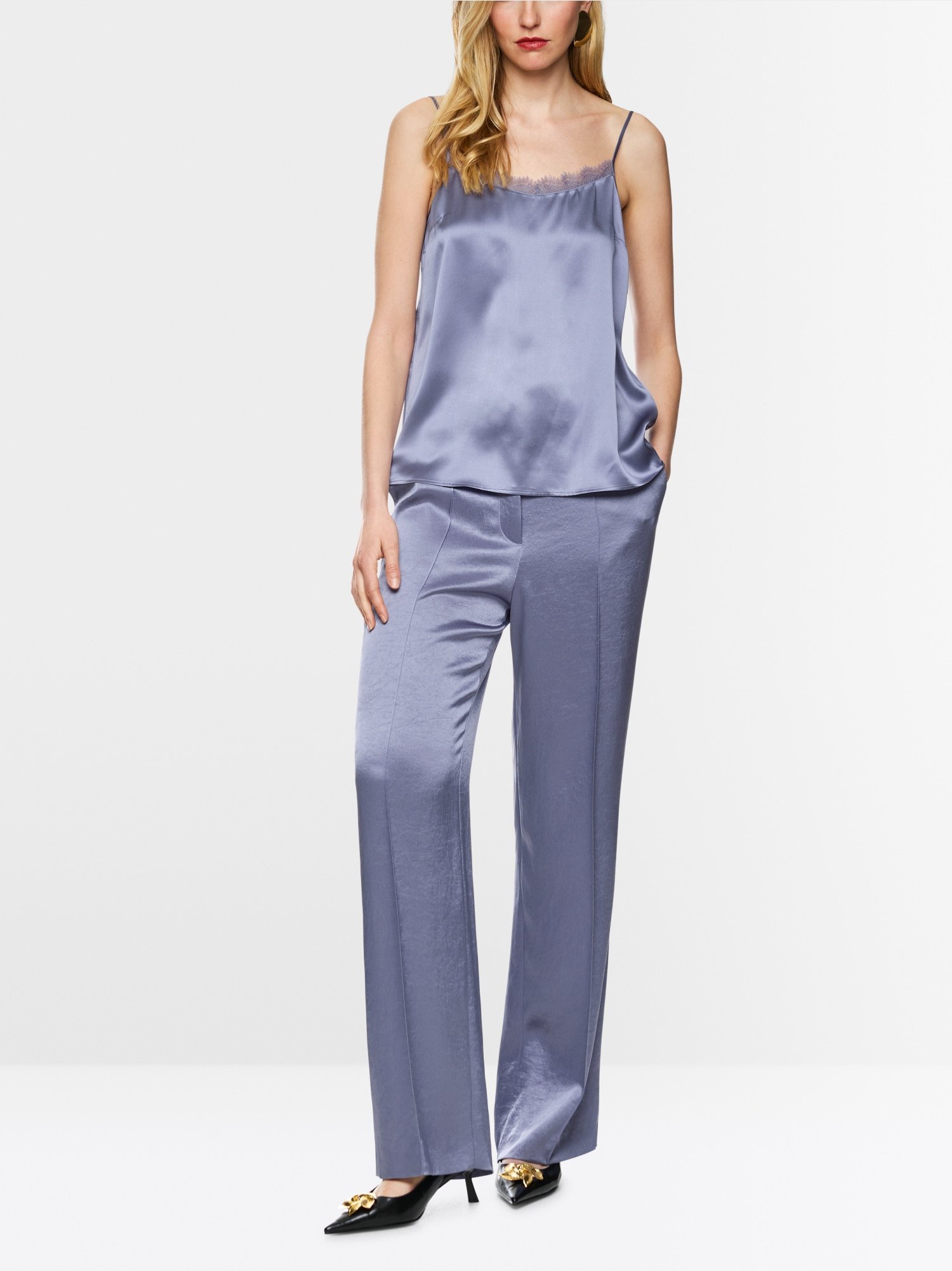 Seiden Top mit Spitze Blau-Violett