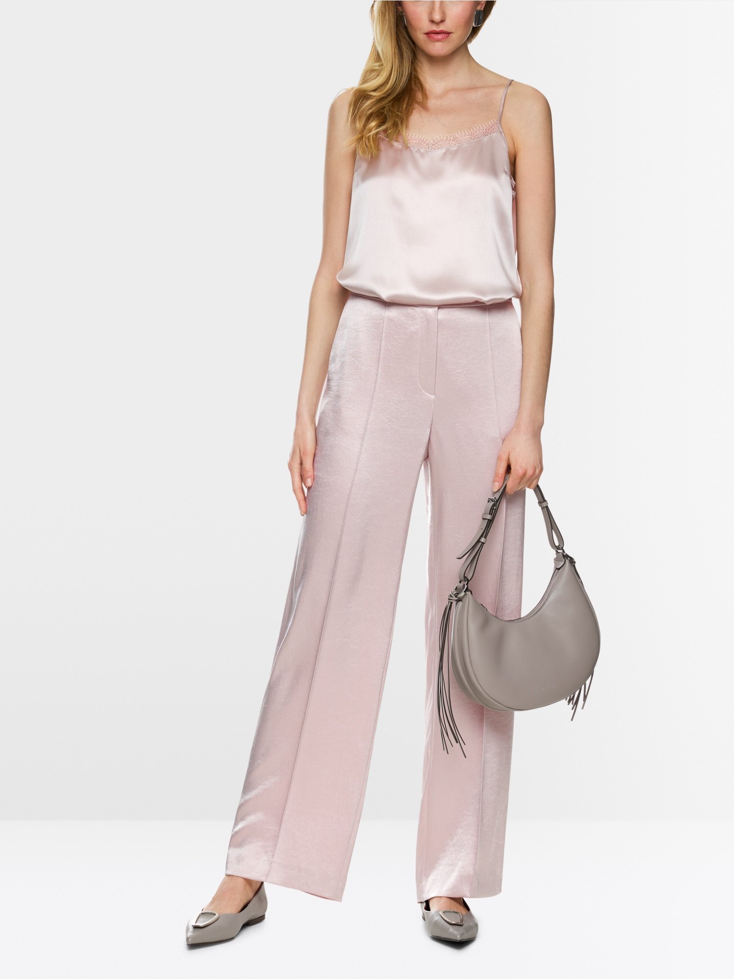 Seiden-Top mit Spitze Taupe