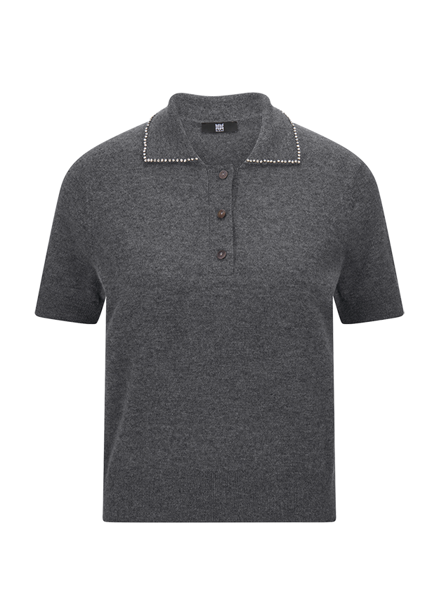 Strick-Polo mit Strassdetail Middle Grey