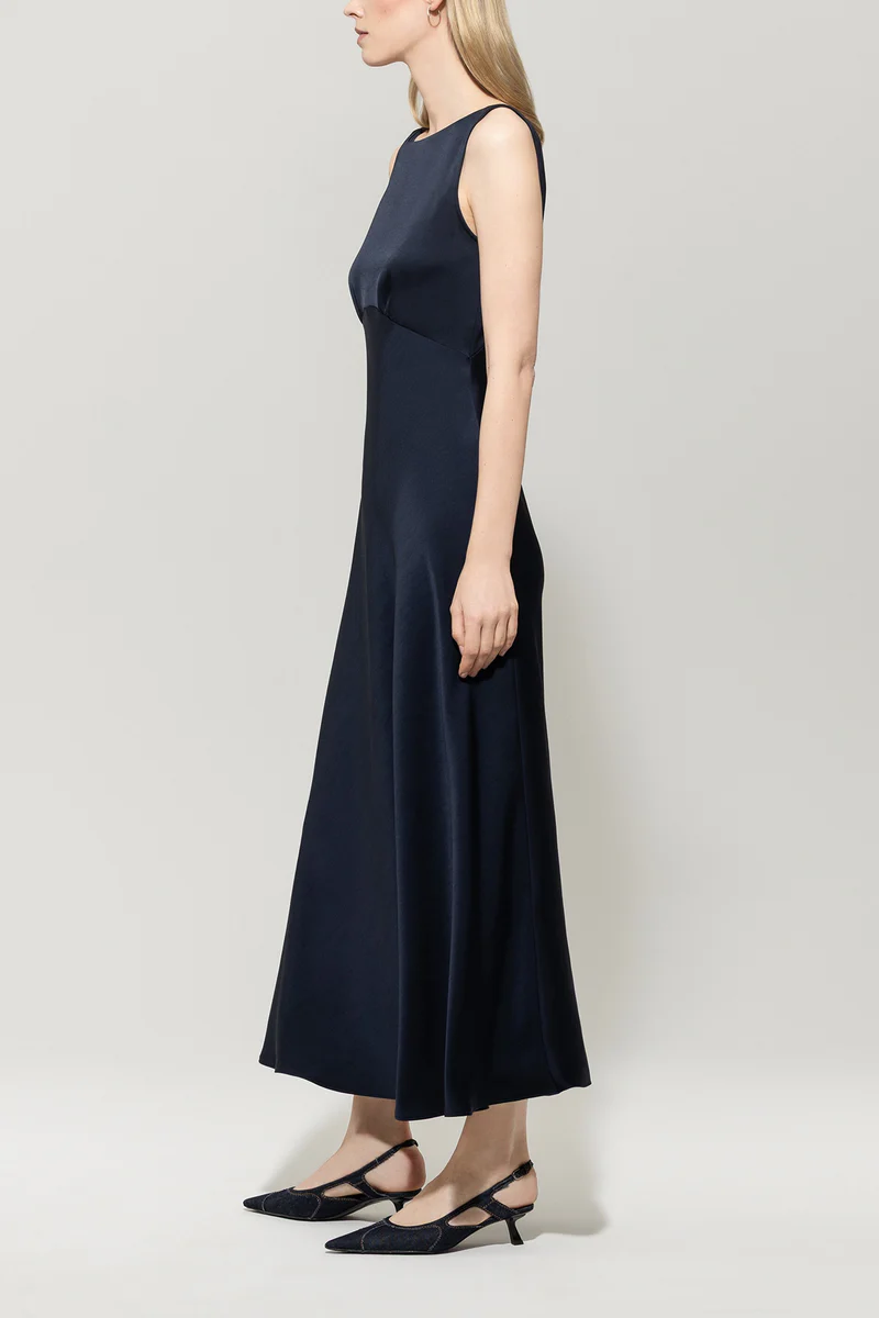 Satin-Maxidress Dark Blue